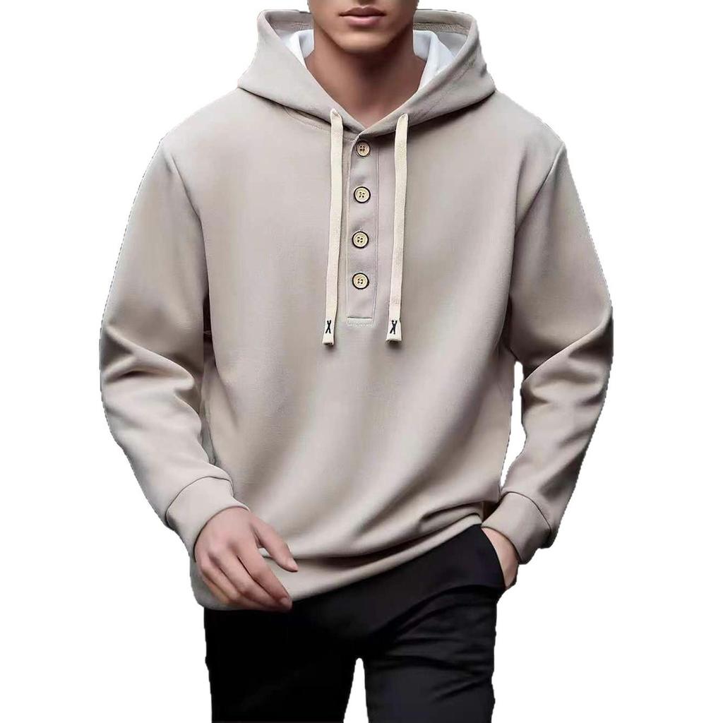 E-commerce Spring/Autumn Men's Fashion Hoodie with Buttoned Collar - Casual European & American Style