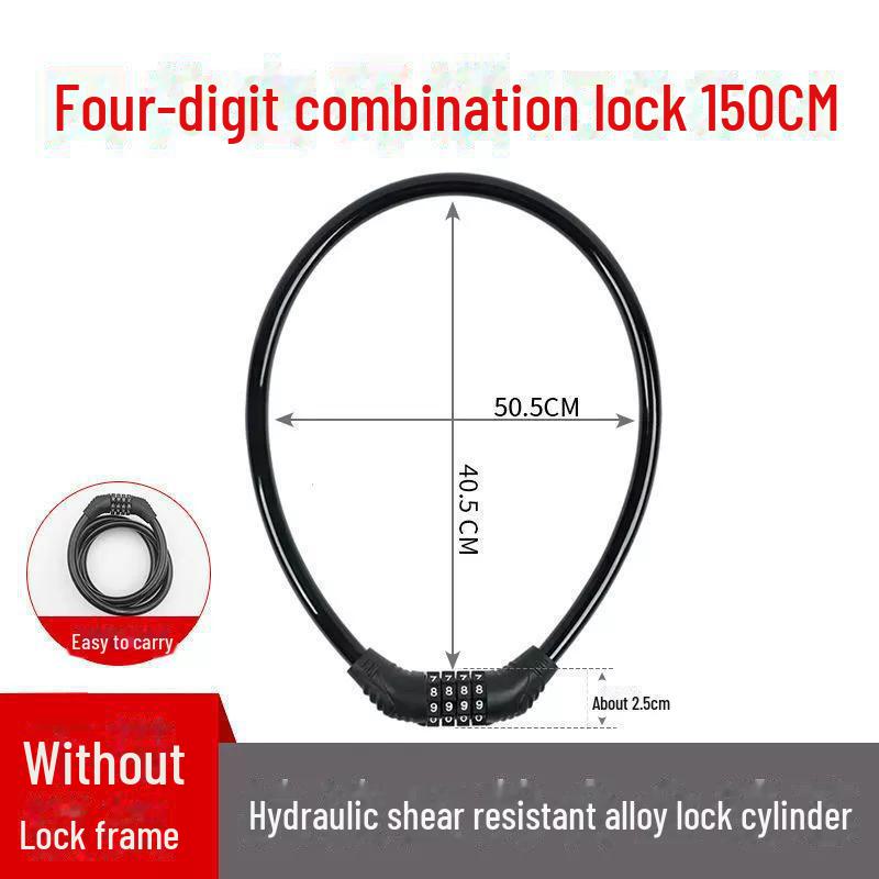 Universal Bike Lock: Anti-Theft Password Lock for Mountain Bikes & E-Bikes, Leather Ring, Portable Thick Cable Lock, Durable & Secure.