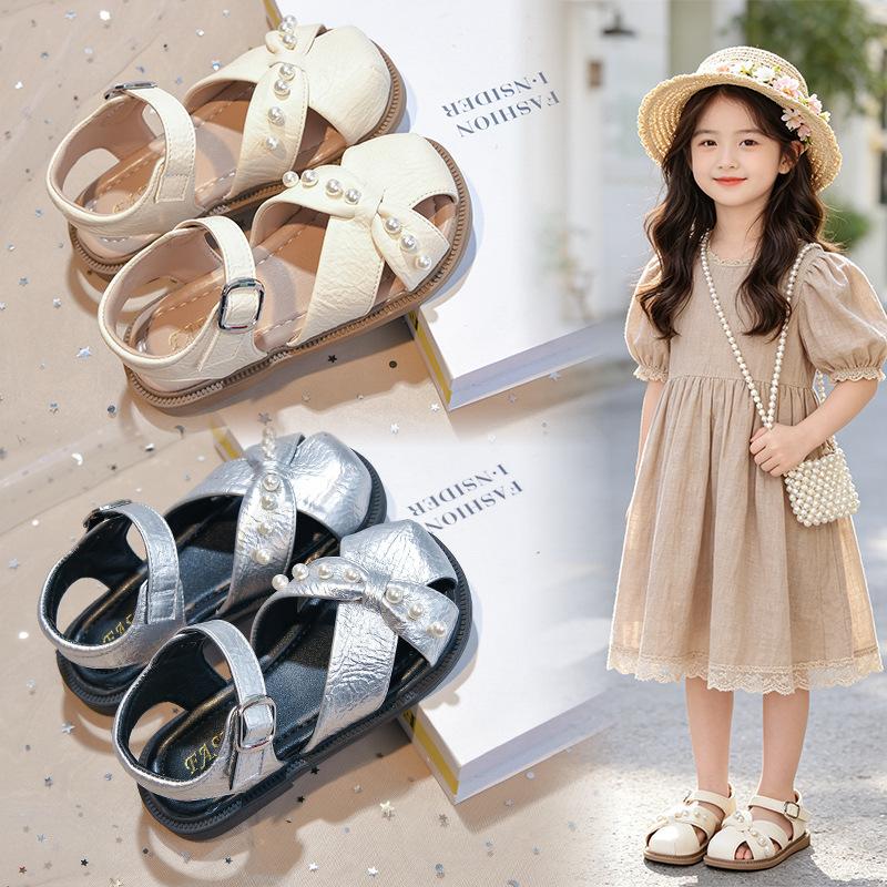 Girls Closed Toe Sandals New Summer French Soft Sole Beach Shoes Sweet Princess Sandals for Baby Little Girls