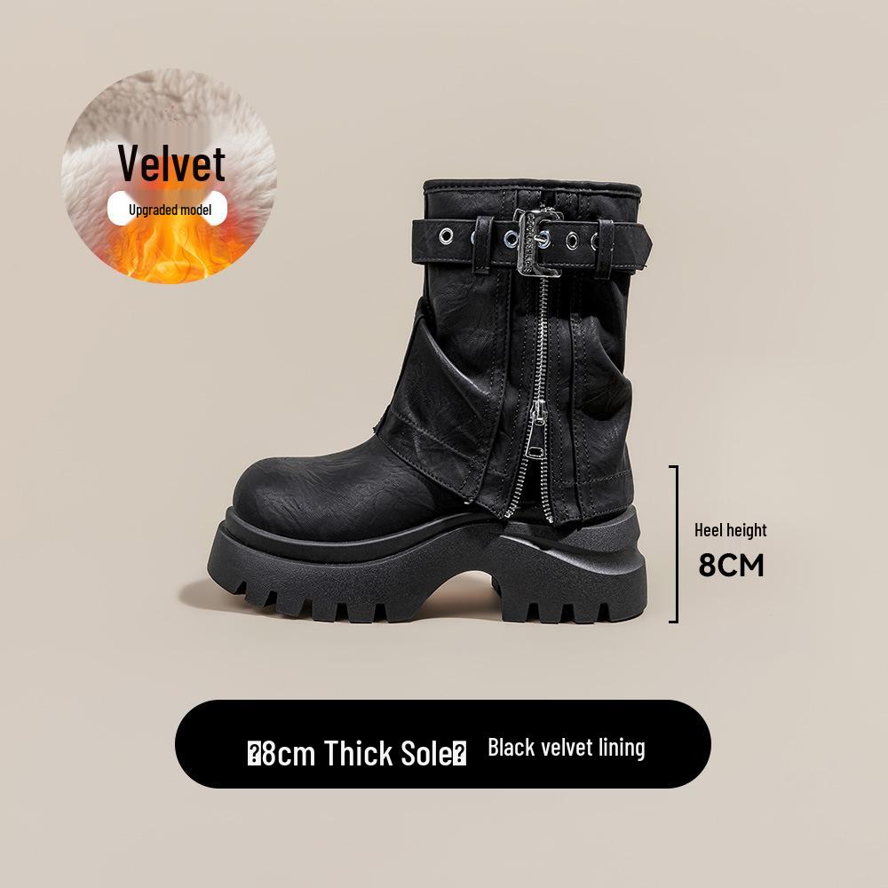 Women's Brown Retro British-Style Slimming Martin Boots, Knee-High, Thick Sole, Autumn 2025 Collection.