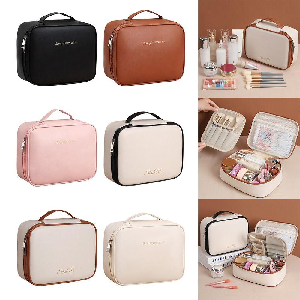 Square Detachable Makeup Bag PU Leather Waterproof Cosmetic Bag Zipper Compartmentalized Storage Beauty Case Pouch