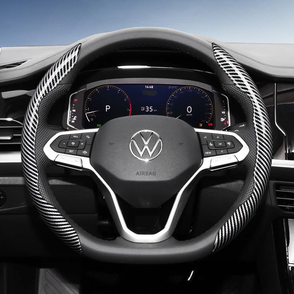 Suitable for Volkswagen Carbon Fiber Texture Steering Wheel Cover with Segmented Quick-Release Design, Durable, for Tiguan Golf T-Roc Polo Passat