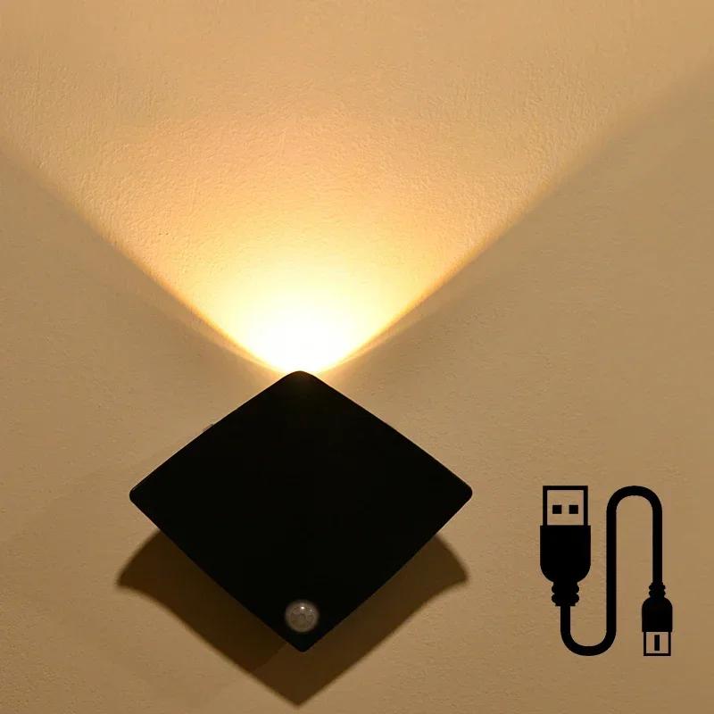 Rechargeable LED Night Light Human Body Induction Wireless LED Wall Lamp For Bedroom Living Room Stair Decor Indoor Lighting