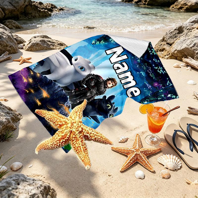 Custom Name Personalized How to Train Your Dragon Print Beach Towel, for Trip Camping Beach Party Home Decor, Birthday Gift for Family & Friends