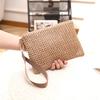 Fashion Straw Woven Bag For Women Hollow Out Beach Handbag With Wrist Strap Portable Phone Purse Solid Color Simple Cash Bag Summer Accessory