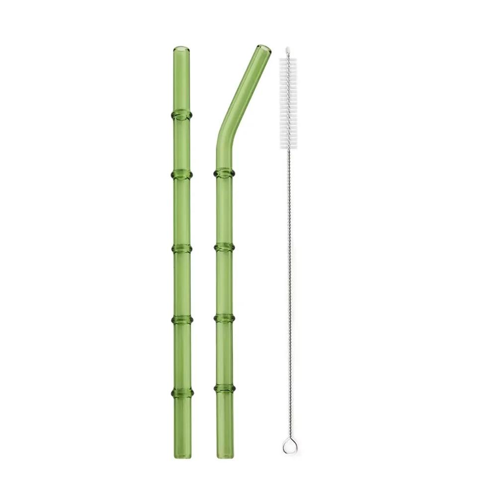 

2/6Pcs Reusable Glass Straw with Brush Bag Bamboo-shaped Straws Set Suitable for Milkshakes Juices Coffee Bar Accessories