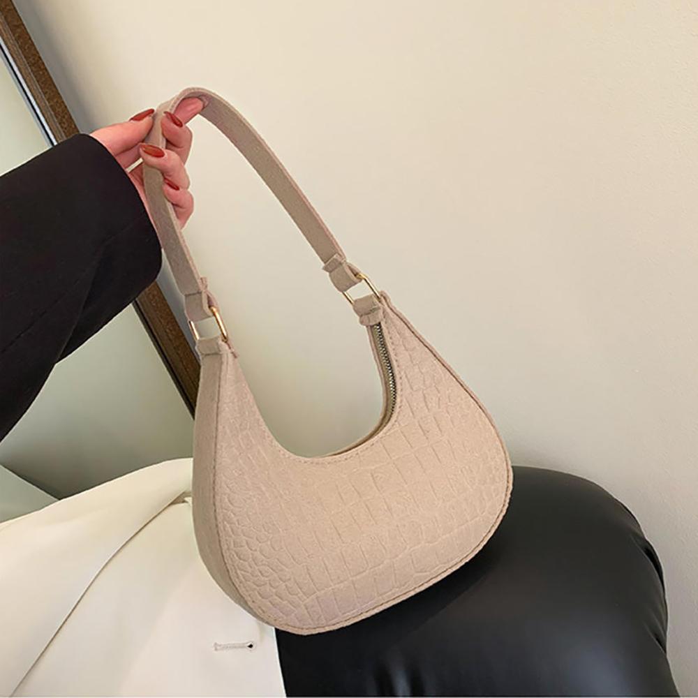 Fashi Felt Cloth Pattern Shoulder Bags For Women Small Handle Underarm Bag Clutch Luxury Solid Color Female Handbag With Purse