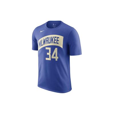 Giannis Antetokounmpo Milwaukee Bucks City Edition Estampado de Letra y Número Camiseta de Punto de Manga Corta con Cuello Redondo Acanalado para Hombre Tops Azul Oscuro FN1226-482