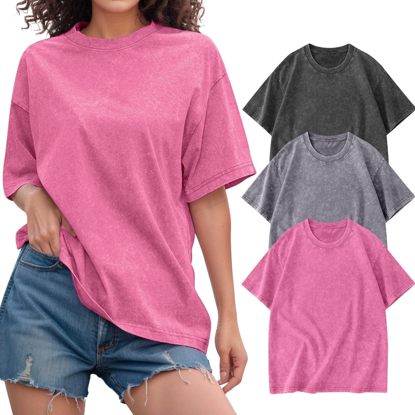Футболка унисекс из 3 предметов, повседневная, свободная, однотонная, с круглым вырезом, пуловер, футболка с коротким рукавом, топ S розовый