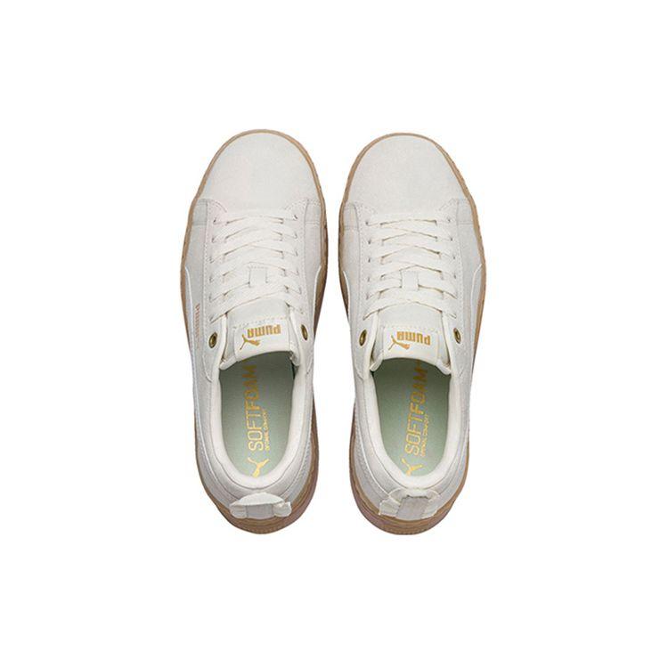 Puma Smash Platform Frill Casual Durable Lightweight Low-Top Sneakers Women Sneakers White Brown 366928-04