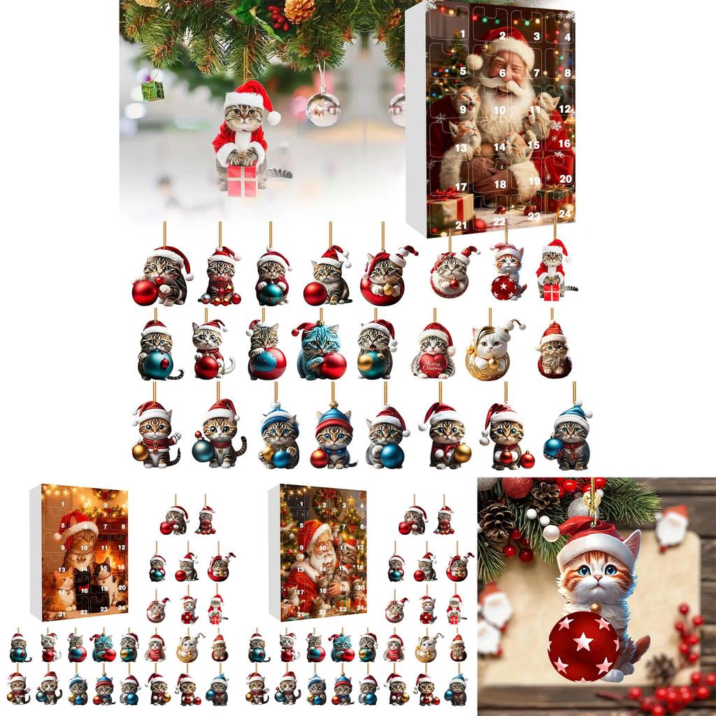 Christmas Advent Calendar With Cat Theme And Acrylic Decorations For Holiday Gift Ideas
