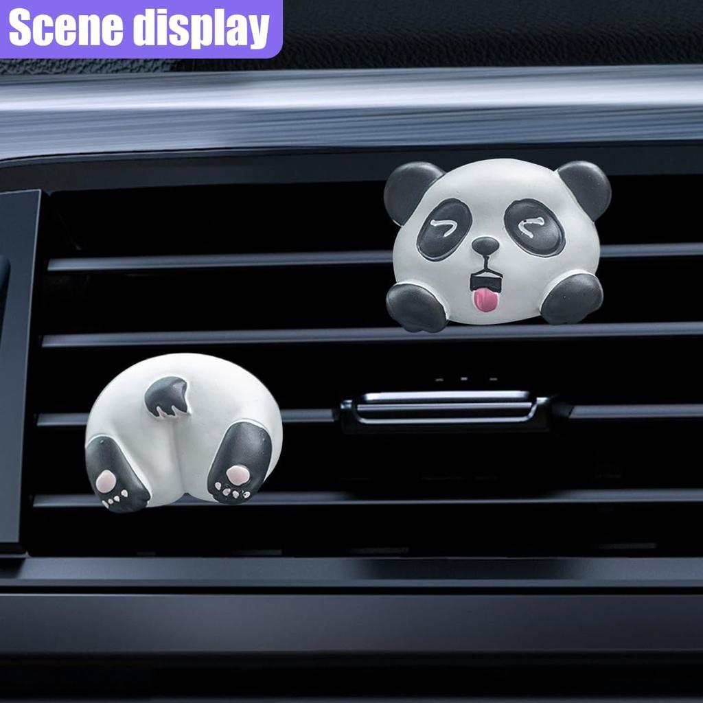 2PCS Panda Head and Tail Car Air Vent Clip, Cute Animal Vehicle Dashboard Air Vent Trim Clips, Creative Automotive Interior Diffuser Decoration