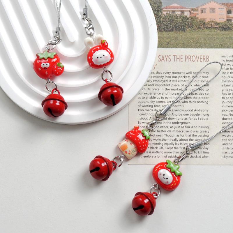 Strawberry Bell Pendant: Cute Cartoon Keychain & Phone Charm - Perfect Gift for Couples and Friends