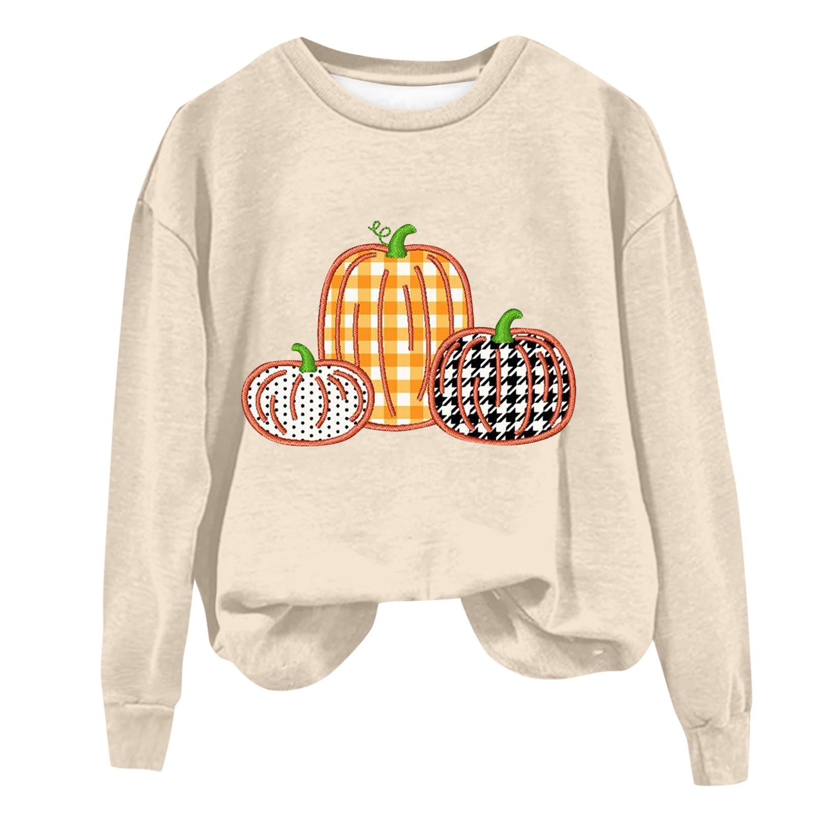 

Женская мода Хэллоуин с длинным рукавом с принтом Свободная толстовка с круглым вырезом Топ L хаки