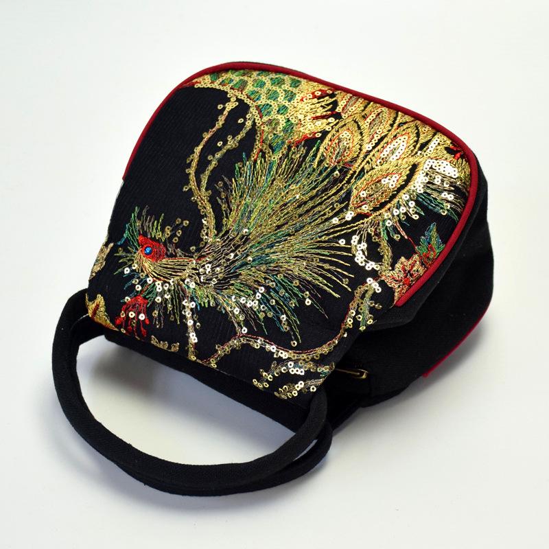 Ethnic Style Embroidery Bag Embroidery Small Bag Peacock Embroidery Mini Women Handbag Wrist Bag