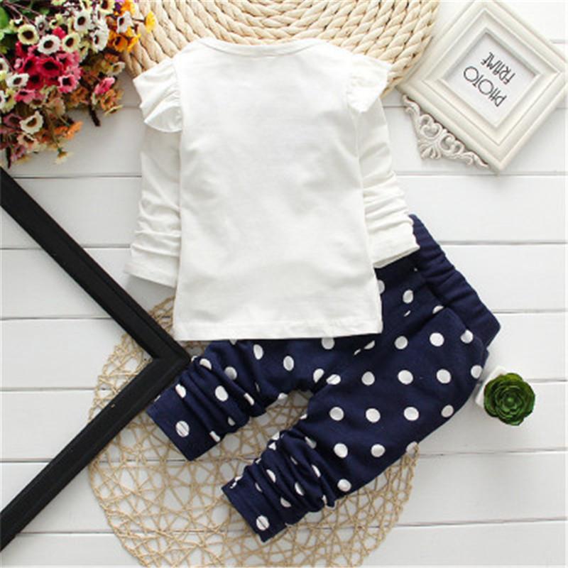 Summer Cotton Girl Clothes Cute Long-sleeved Cartoon Animal Baby Suit Round Neck Clothes + Pants Suit