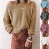 Europäisches Damen locker gestricktes Oberteil - Unifarbe, schräger Halsausschnitt, Langarm, Herbst Winter Pullover (2025 Neuer Stil)