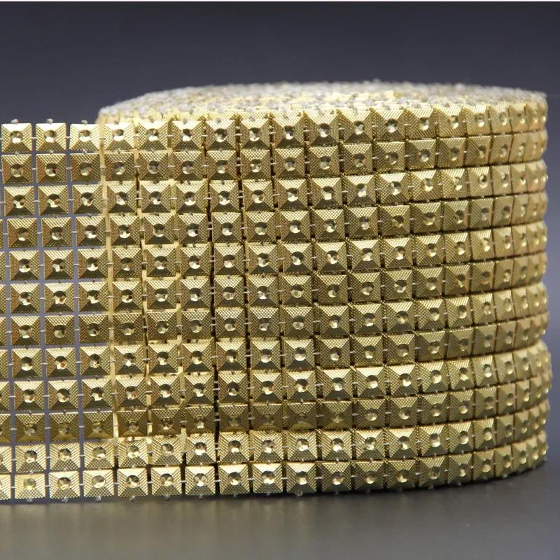 1 Yard Square Mesh Drill Sparkling Diamond Mesh Wrap Rhinestone Ribbon DIY Wedding Party Decoration 1 yard золотой