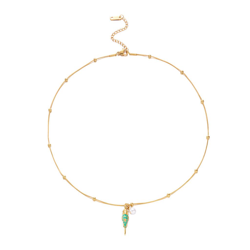 Oceanic Style Stainless Steel Necklace With Pearl And Sun Motif For Vacation Look