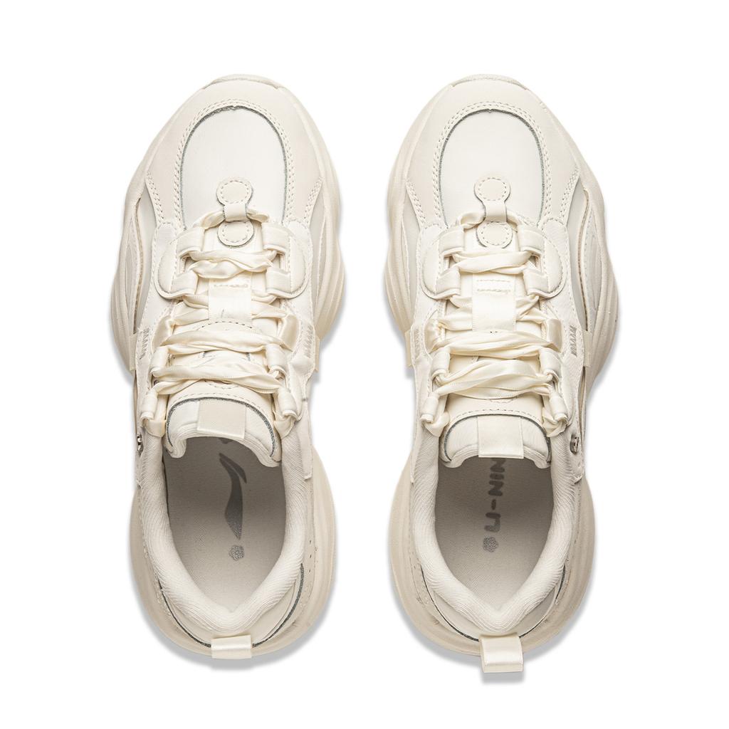 Li Ning Honey Series Soft Rebound Thick Sole Bread Shoes Women Sneakers Off-White AGCU246-1