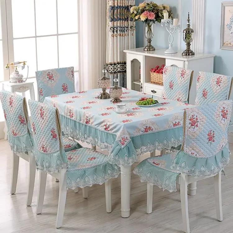 Couverture de chaise à ourlet en dentelle, Style européen, tissu de Table à manger, coussin, nappe imprimée plate, tissu de couverture de tabouret d'art