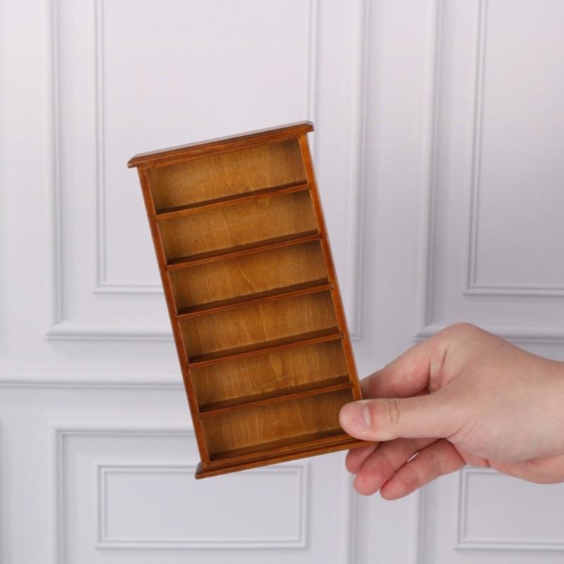1/12 Scale Miniature Wooden Bookcase Model Figure With 6 Compartments For Doll House Accessories And Study Room Display