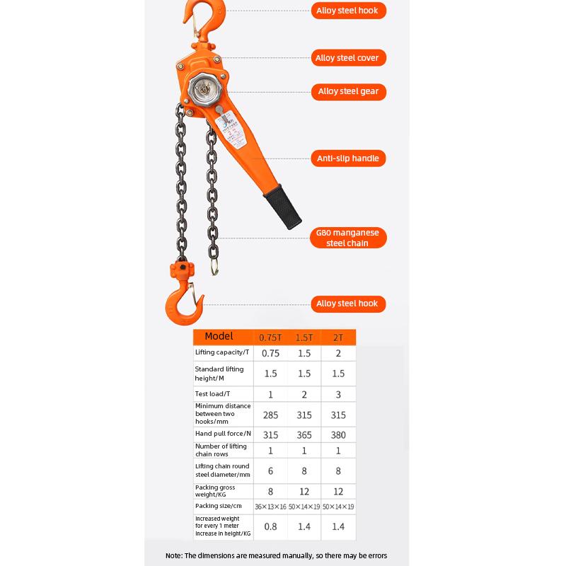 0.75 Ton/1.5 Ton/2 Ton Manual Ratchet Lever Hoist Hand Chain Coist Pulley Block Wire Rope Tensioner Lifting Fastening Tool