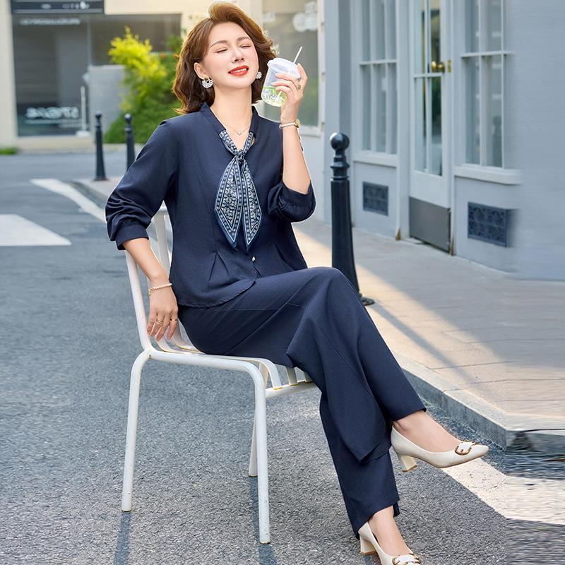 

Spring Collection: Elegant Lace-up Top & Elastic Waist Pants Set for Middle-aged Women 5XL (75-82.5 kg)