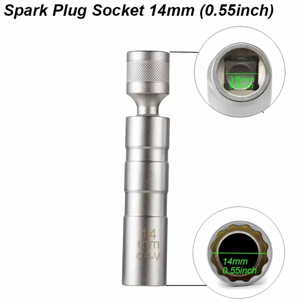 Spark Plug Socket Wrench Adapter 14mm16mm Install Replace Kit Universal Joint W/ Magnetic Flexible Socket 3/8" Drive Repair Tool