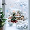Self Adhesive Xmas Mural Christmas Wall Decals, Watercolor Santa Claus Tree Village House Sticker, Peel Gift for Home And Stick Removable Art