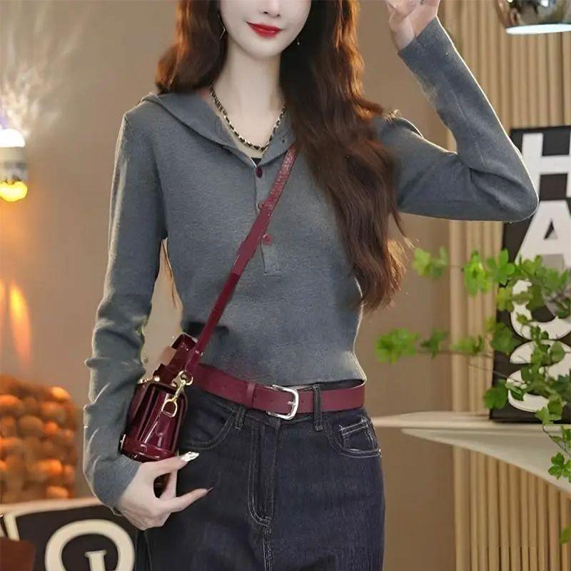 Plus Size Women s Slimming Hooded Long Sleeve Casual Autumn Pullover Top Medium серый