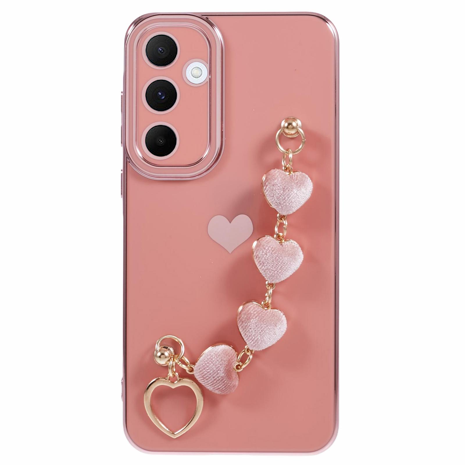 

For Samsung Galaxy A15 4G/5G Case TPU Electroplating Phone Cover with Strap Bracelet Pink