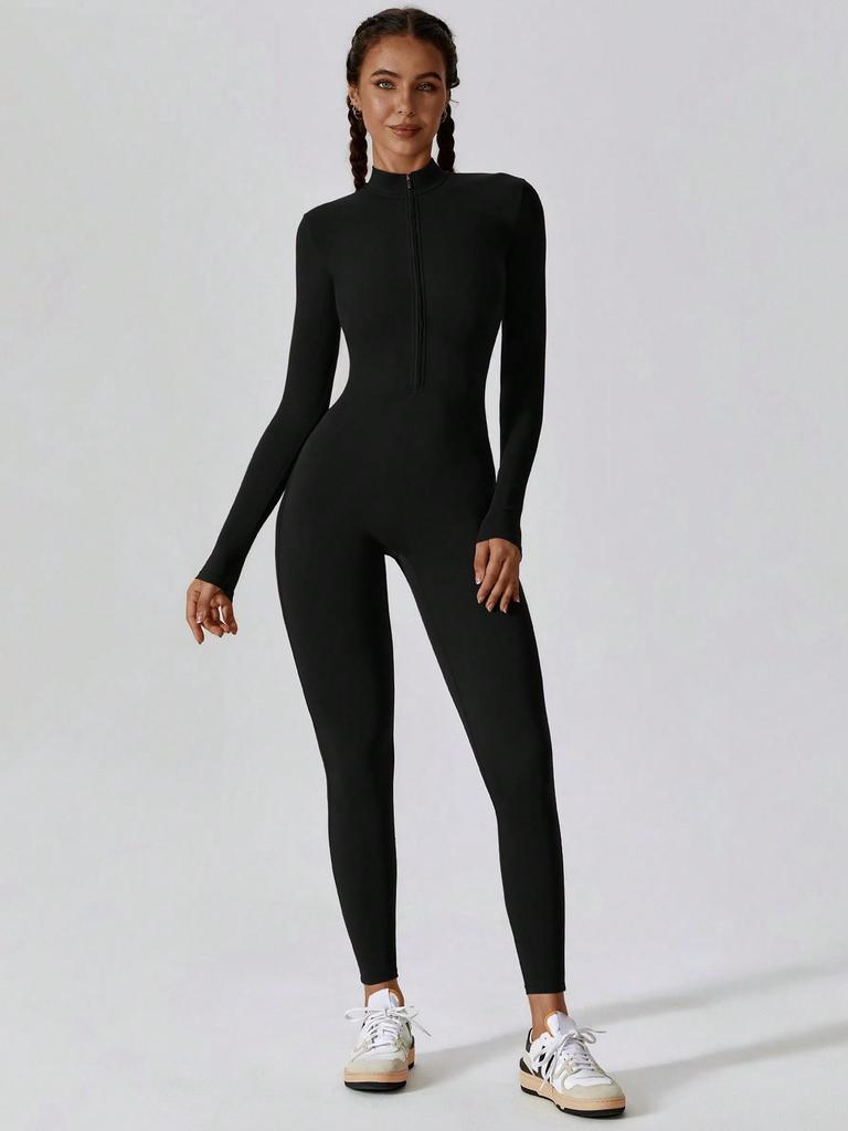 Women's Zipper Long Sleeved Tight Fitting High Elasticity Jumpsuit, Sports Yoga Pants, Slim Fit, Comfortable and Skin Friendly.