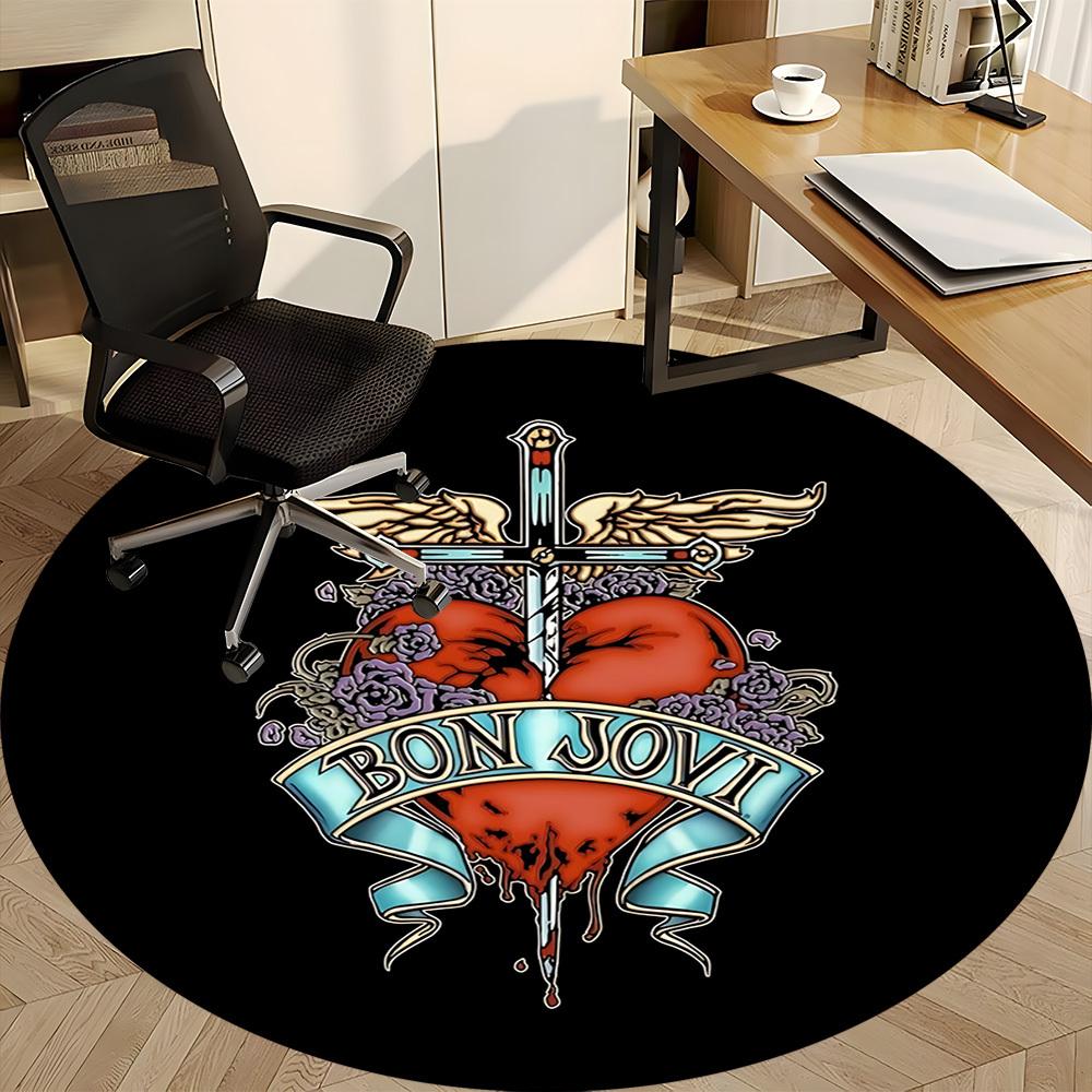 1PC Bon Jovi Band Logo Office Round Rug - Perfect for Office or Study Decor, Non-Slip Backing, Decorative Floor Mat Yy250916052