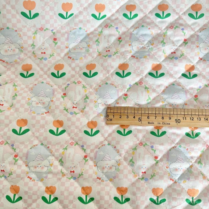 0.5m/1m Pure Cotton Korean Rabbit Print Quilted Cotton Fabric for Sewing Vests Pet Clothes Cotton Coats Handmade DIY Fabrics