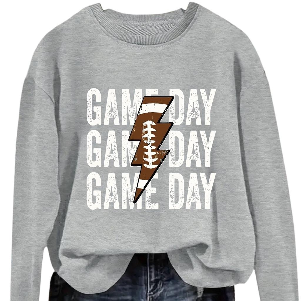 Damenmode Rundhals Langarm Buntes Blitz Rugby Buchstaben Sweatshirt