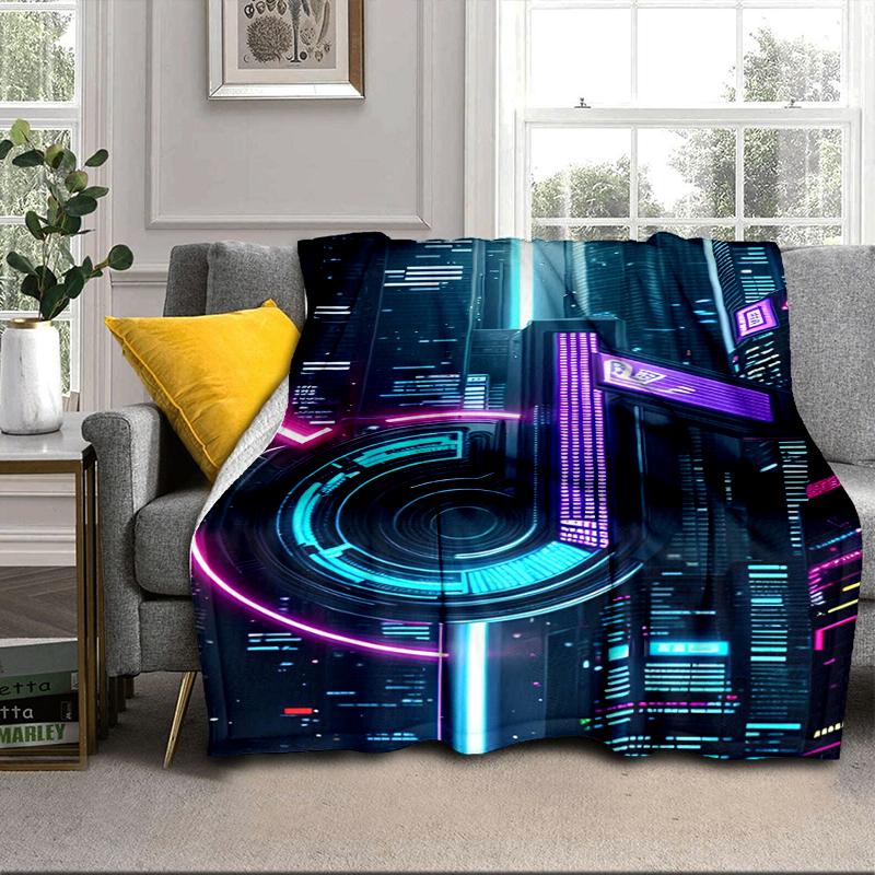 Neon music note Blanket Flannel Blanket for bed, sofa, Camping, Hiking, Picnic Essentials, gift for family Fan gifts