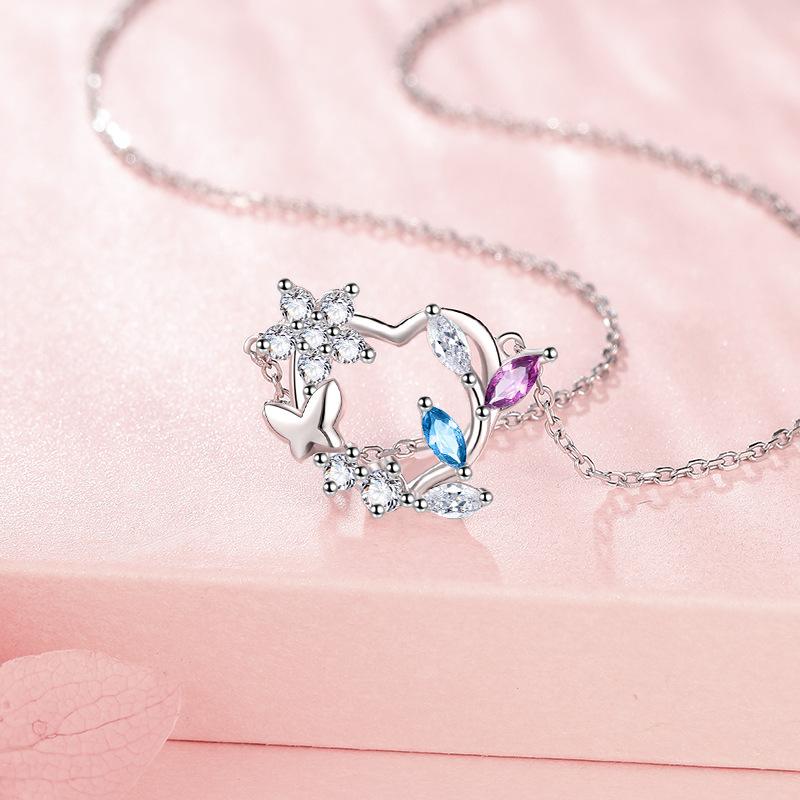 Heart Flower Ring S925 Sterling Silver Butterfly Necklace Fashion Minority Design Clavicle Chain Original Necklace