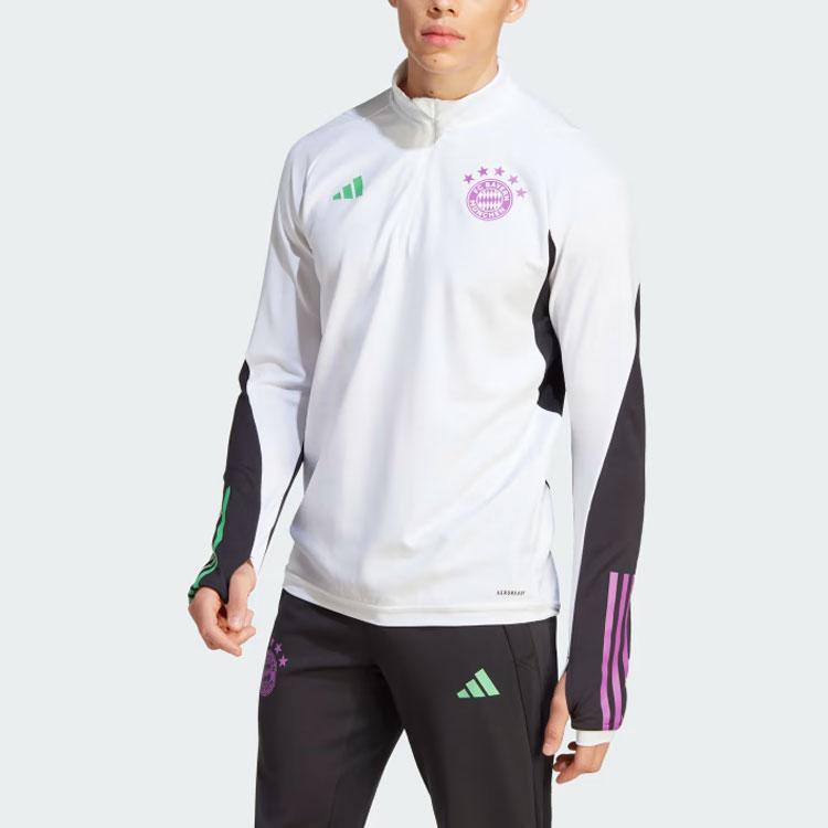Adidas Fc Bayern Tiro 23 Top Treningowy Blok Kolorów Nadruk Logo Długi Rękaw Koszulka Piłkarska Męska Bluzki Biała IB1528