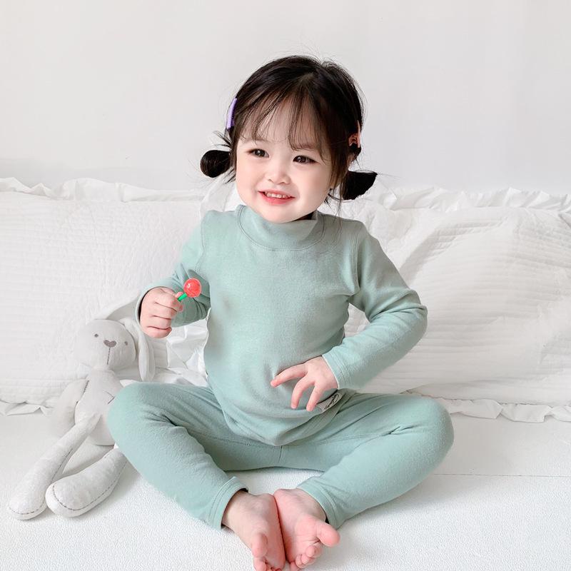 Kids' High-Neck Thermal Underwear Set - Combed Cotton, Thickened, for Boys & Girls