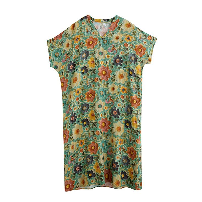 

XITAO Print Casual V-neck Dress ZMY1109 One Size зелёный