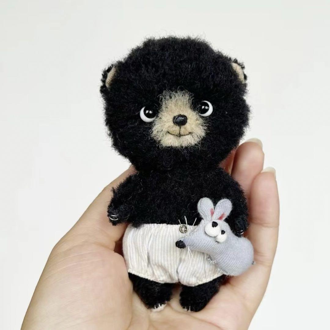 

[USED] Black Bear Baby Teddy Bear by an Overseas Artist, Stuffed Animal, Handmade Bear