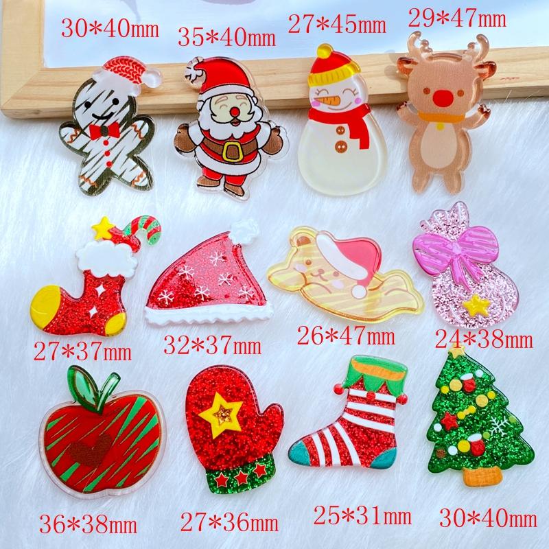 10 Stück Neue Süße Gemischte Glänzende Acryl-Weihnachts-Serie Flache Rückseite Cabochons Scrapbooking DIY Schmuck Bastel-Dekoration Zubehör
