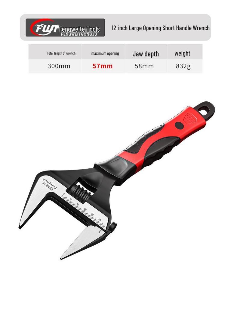 Extra Large Adjustable Wrench with Short Handle - Available in 6, 8, 10, 12 inches