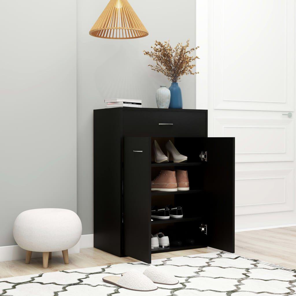 Flur Schuhschrank, Doppeltür-Aufbewahrungssschrank mit Schubladen, schwarz 60x35x84 cm, aus Holzwerkstoffen