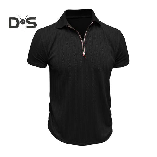 Pánská letní košile tenký krátký rukáv klopa na zip Top žakárový pulovr volná košile pro dojíždění, cestování v přírodě