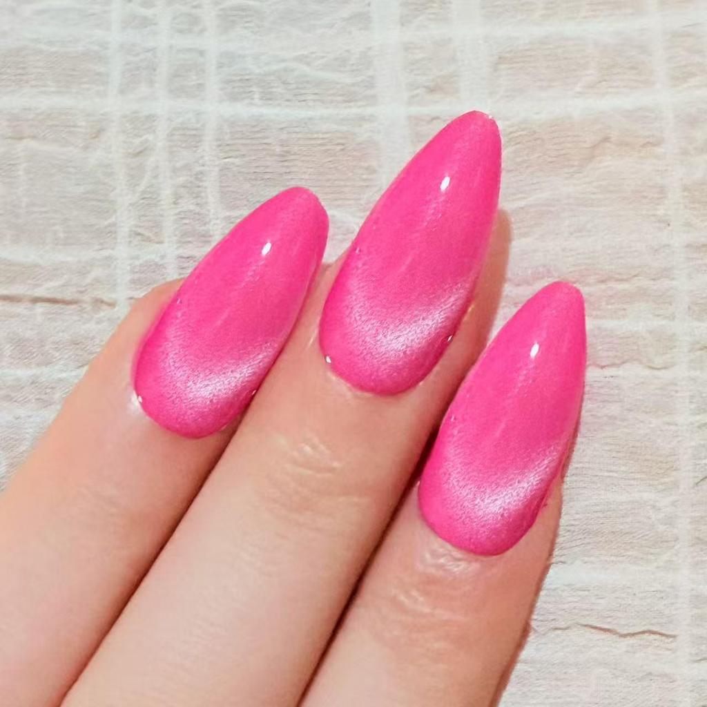 Fire Dragon Fruit Color French Glass Beads Cat Eye Almond Nails Set