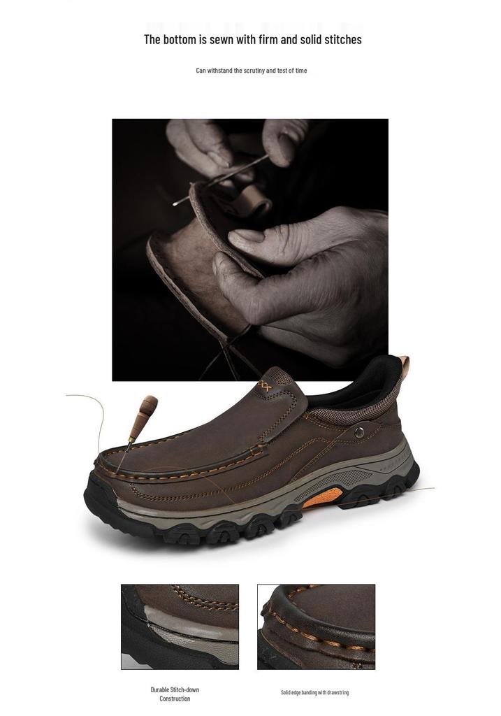 Men's Spring Loafers - Outdoor Casual Hiking, Thick Sole, Wear-Resistant, Slip-On Leather Shoes