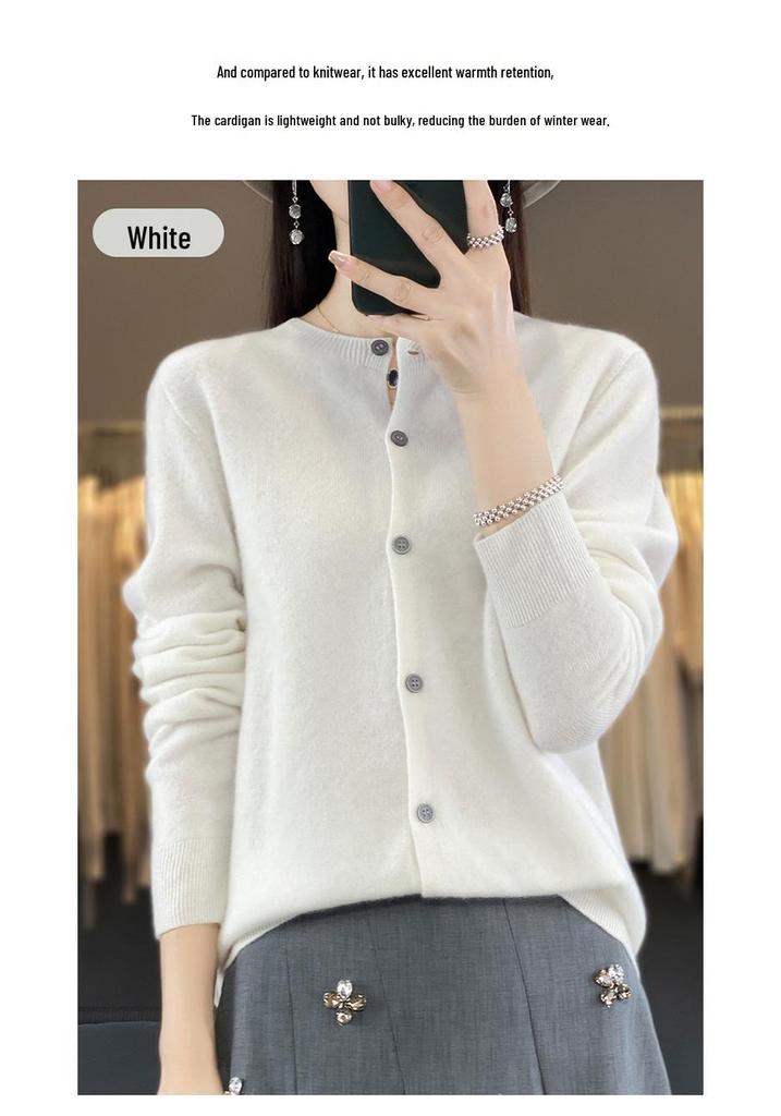 Women's Wool Cardigan: Autumn/Winter Round Neck Long Sleeve Knit Sweater, Slimming & Loose Fit