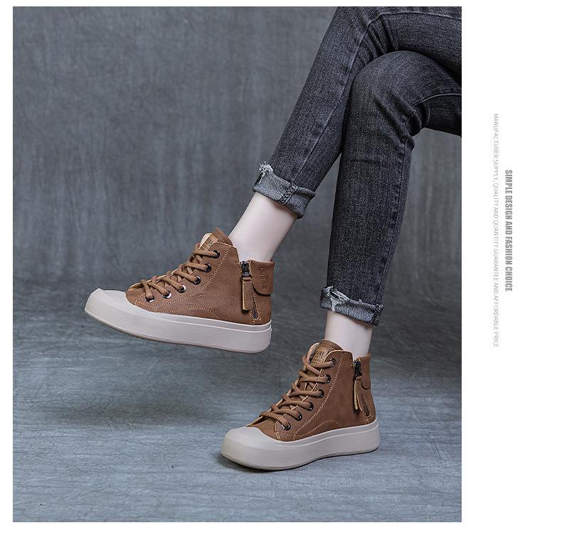 Women's High-Top Leather Retro Sneakers, Plus Velvet, Autumn 2023, Sizes 40-43.